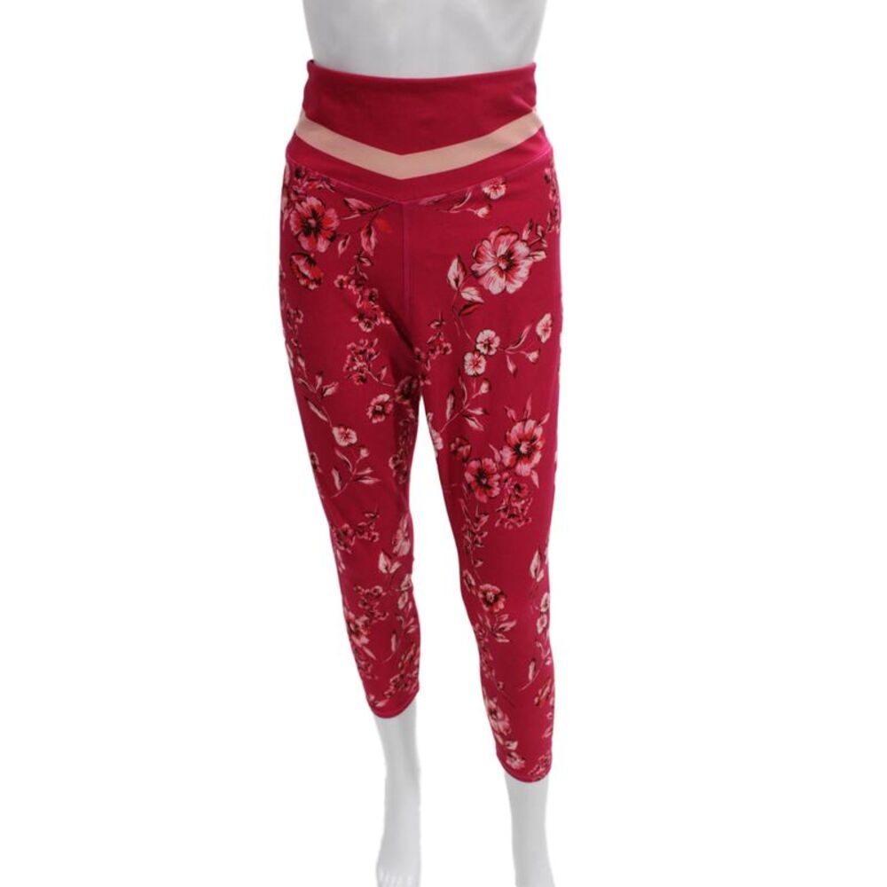 Johnny Was Womens Cropped Pink Floral Polyester Leggings Size XL